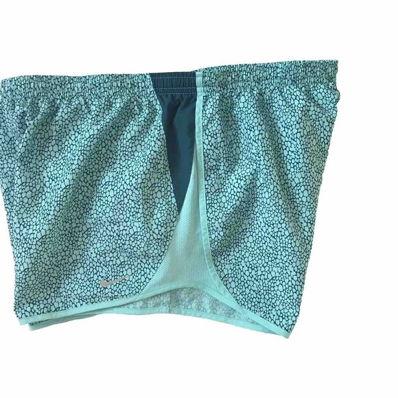 Nike Running Shorts Women L Dri Fit 10K Tempo Printed Shorts Green Black Gym EUC - Picture 9 of 13